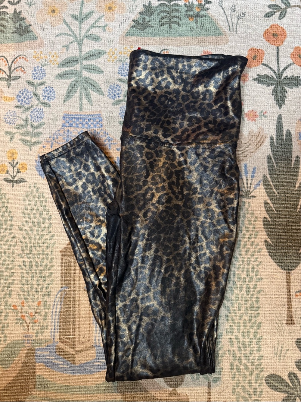 SPANX Metallic Leopard Leggings - Black and Gold